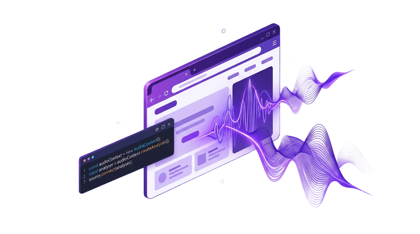 Website with sound waves and code editor